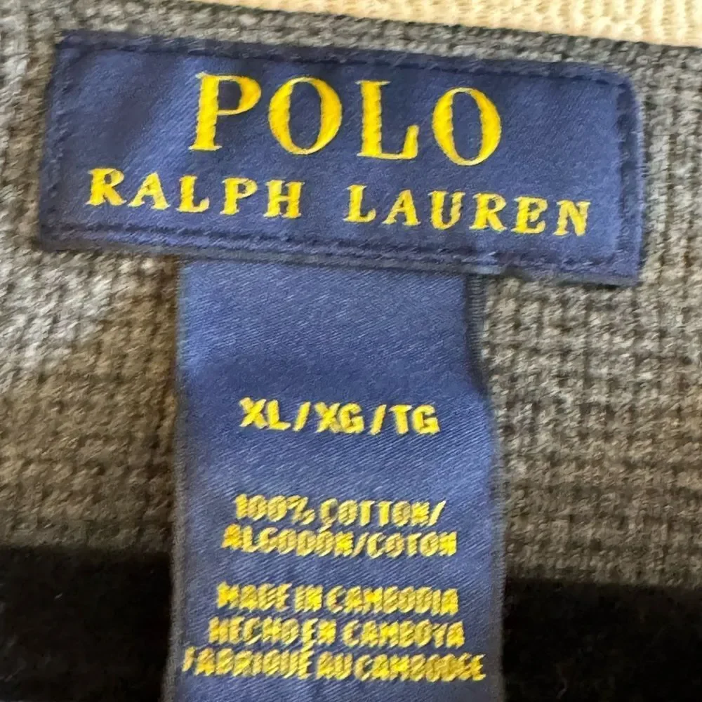 Polo Ralph Lauren Shirt Mens Size XL Waffle Crew‎ Neck Cotton Gray Pony fleece